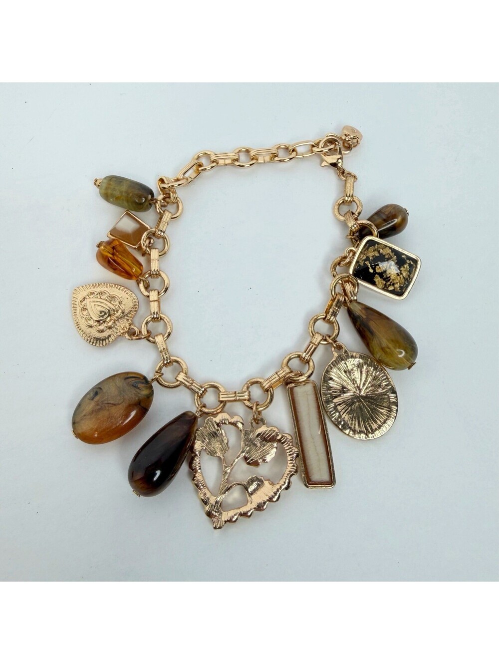 American Eagle Outfitters AEO Boho Earthy Multi Charm Bracelet Gold Tone Heart